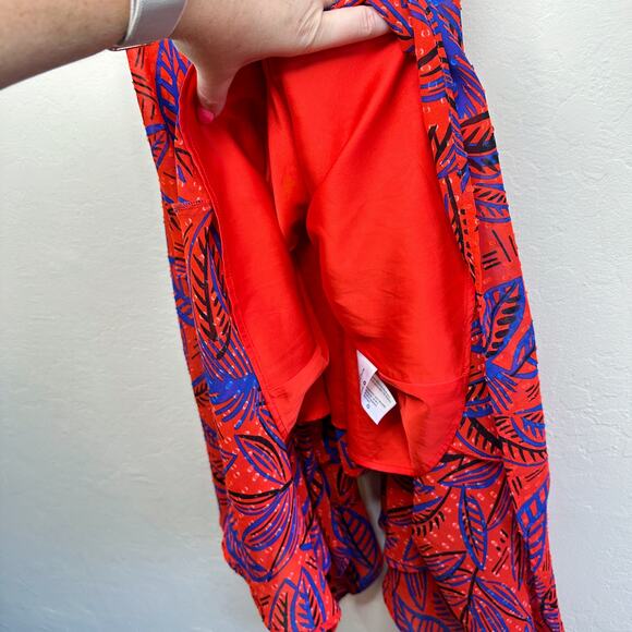 Alexis x Target Tropical Leaf Tie Shoulder Red Blue Handkerchief Midi Dress XS - Picture 11 of 16
